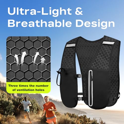 Running Vest for Women Men, Hydration Vest with 1.5L Water Bladder, 4.4 oz Ultra-Light Breathable Design, Adjustable No-Bounce Straps, Reflective Pockets for Trail Running, Marathon, Hiking, Cycling