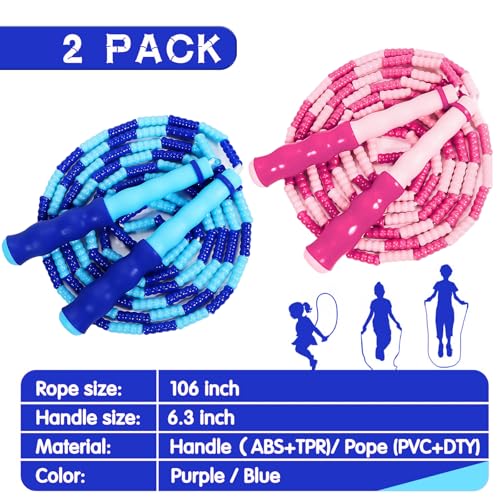 Supertrip Jump Rope Kids-Soft Beaded Skipping Rope Adjustable Tangle-Free Segmented Jumping Rope for Children and Students - color: Blue&Pink
