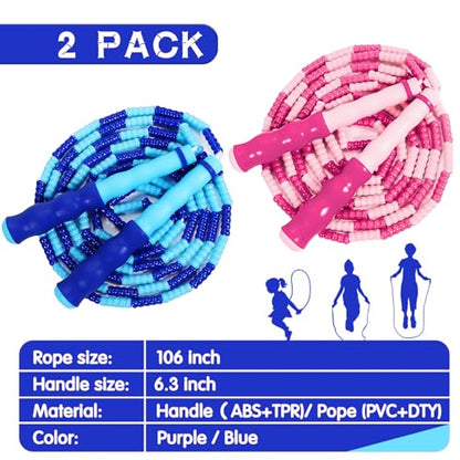 Supertrip Jump Rope Kids-Soft Beaded Skipping Rope Adjustable Tangle-Free Segmented Jumping Rope for Children and Students - color: Blue&Pink