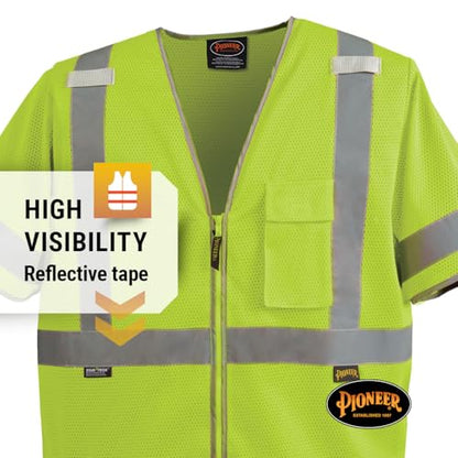 Pioneer Hi Vis Sleeved Mesh Safety Vest for Men & Women - Breathable- Reflective Tape - Pockets - Class 3 - Yellow/Green - color: Green, size: X-Large