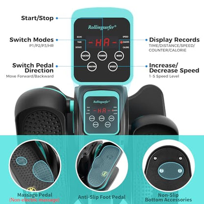 Rollingsurfer Under Desk Elliptical Machine, Electric Leg Exerciser for Seniors, Compact Seated Pedal Exerciser, Portable Elliptical Trainer with Remote and Non-Slip Pedals for Teens Adults