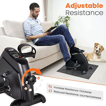 Mini Exercise Bike, AGM Under Desk Bike Pedal Exerciser Foot Cycle Arm & Leg Pedal Exerciser with LCD Screen Displays - color: Black