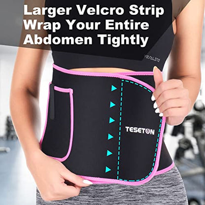 TESETON Waist Trainer Trimmer for Men Women, Sauna Sweat Belt 01 - color: Black, size: Medium