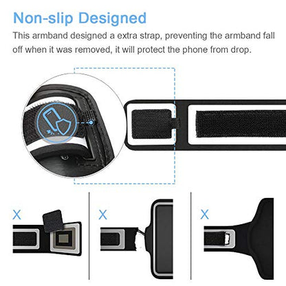 iPhone 17 16 Pro Armband, JEMACHE Gym Workouts Running Arm Band for iPhone 17/16/15/14/13/12 Pro (Black) - color: Black