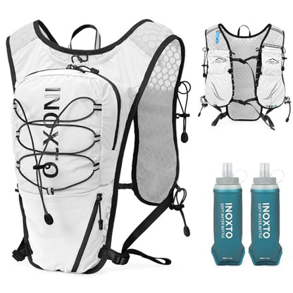 IX INOXTO Running Vest for Women Men, Adjustable Chest Straps Running Hydration Vest with 500ml Soft Flask, Lightweight Breathable Reflective Hydration Backpack for Hiking - color: white with 500ml