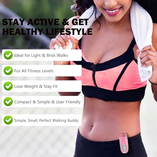 3D Pedometer for Walking with Removable Clip and Carabiner Simple Step Counter for Walking Accurate Clip On Step Tracker for Men Women Kids - color: Pink