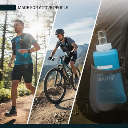 FITLY FLASKS Combo - 3 Handheld Soft Flask, Collapsible Water Bottles for Running, Marathon, Hiking, Cycling (5 oz, 8.5 oz, 13.5 oz / 150-250-400 ml) - color: Blue, style: Sporty