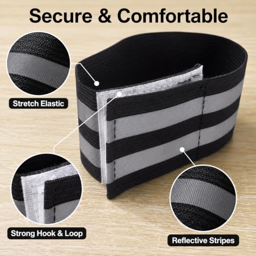 2 PCS Ultra-Reflective Arm Bands Leg Straps for Cycling Adjustable Elastic Safety Wristband for Running Jogging Motorcycle Night Visibility Gear Unisex Black - color: Black