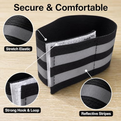 2 PCS Ultra-Reflective Arm Bands Leg Straps for Cycling Adjustable Elastic Safety Wristband for Running Jogging Motorcycle Night Visibility Gear Unisex Black - color: Black