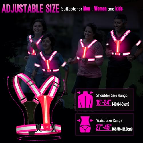 LED Reflective Running Vest Gear, High Visibility Reflective Running Gear, Light Up Running Vest Rechargeable Running Lights for Night Walking Running Cycling