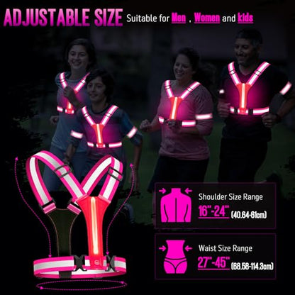 LED Reflective Running Vest Gear, High Visibility Reflective Running Gear, Light Up Running Vest Rechargeable Running Lights for Night Walking Running Cycling