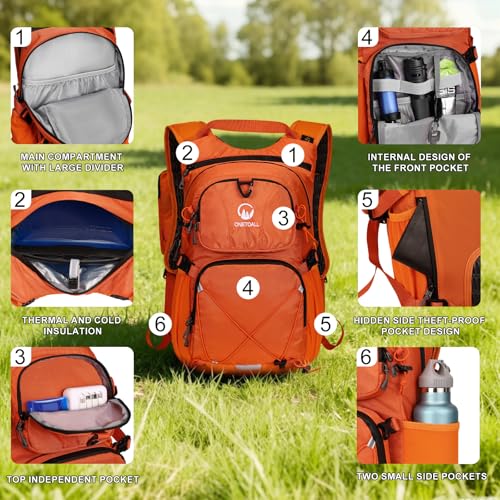 Hydration Backpack 22L, Hiking Backpack with 2L Leakproof Bladder, Sewn-in Rain Cover, Insulated Compartment for Men & Women Running, Cycling, Camping - color: Orange