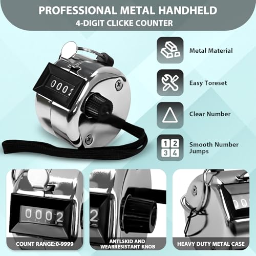 6 Pack Clicker Counter, Hand Tally Counters, 4 Digit Display Clicker - color: Silver Color