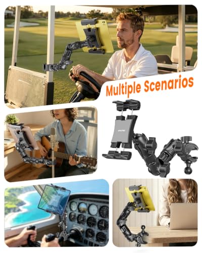 OHLPRO Tablet Holder for Mic Stand, 360° Adjustable Long Arm Tablet & Phone Mount with Clamp, for Treadmill Handlebar, Peloton Bike, Stroller, Wheelchair, Fits 5–13" Devices