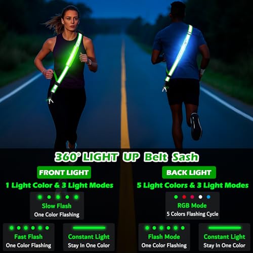 LED Reflective Belt Sash, Rechargeable LED Light Night Safety Walking Gear, High Visibility Adjustable Reflective Gear for Runners Walkers Cyclists at Night (Green) - color: Green