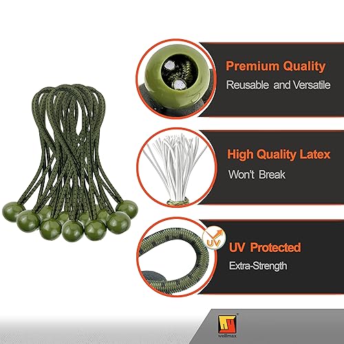 Wellmax 100 Pack 6 Inch Ball Bungee Cords, Heavy Duty 5mm, Green Camo - color: 6 Inch Camo Green