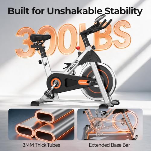 YOSUDA Exercise Bike, Magnetic Friction Stationary Bike with App Training - color: Orange Silver