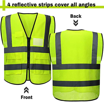 Newcotte 40 Pack Safety Vests Bulk Yellow Reflective High Visibility Vest with Mesh Pocket Zipper, Hi Vis Silver Strip for Men, Neon