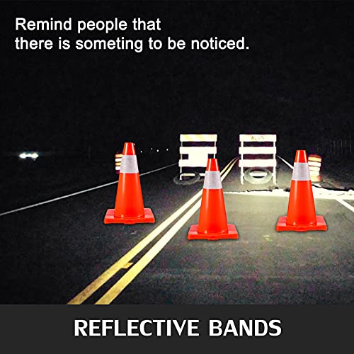 VEVOR 12Pack 18" Traffic Cones, Safety Road Parking Cones PVC Base, Orange Traffic Cone with Reflective Collars, Hazard Construction Cones for Home Traffic Parking - size: 18"(12Cones)