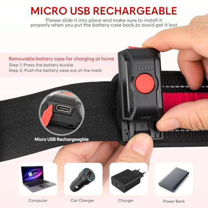 Illumifun LED Running Belt - USB Rechargeable Light Up Sash, High-Visibility Elastic Waistband Light for Running Cycling Hiking Camping Nighttime Activities - color: Red
