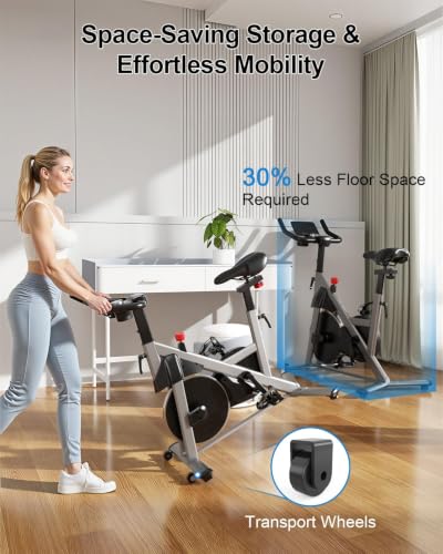 MJWW Magnetic Exercise Bike with Smart App, Stationary Indoor Cycling Bike for Home Workout, 32-Level Quiet Belt Drive, 300 lbs Heavy Duty Capacity Cycle with Comfortable Fully Adjustable Seat