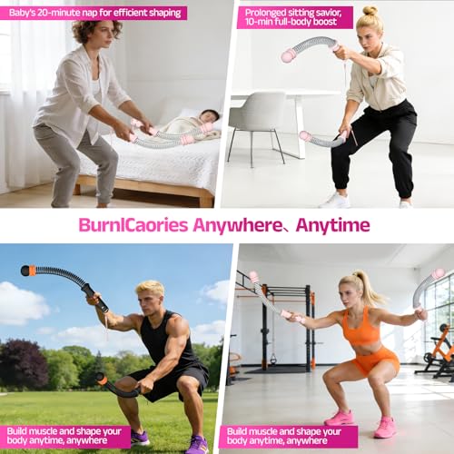 Red O Weighted Ropeless Battle Ropes—Portable Arm Exerciser with Adjustable Rings, Heavy-Duty Steel Spring Rope for HIIT, Strength & Full-Body Training, Non-Slip Handle, Includes Workout Poster (Pink) - color: Pink