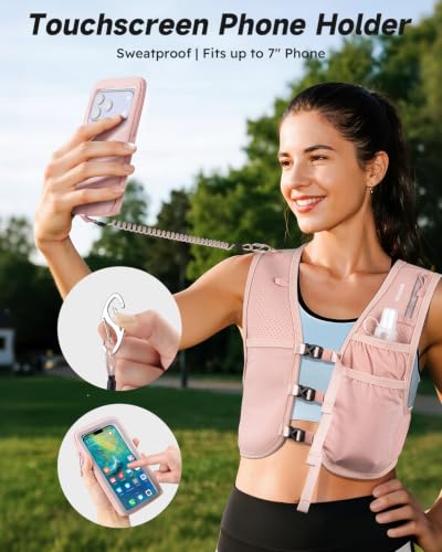 MOKURA Running Vest for Women Men with 500ML Soft Flask & Phone Holder - color: Pink, size: Small
