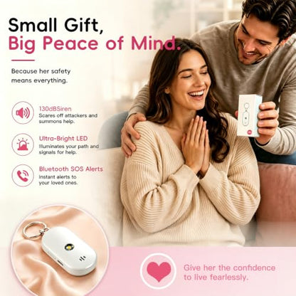 Personal Safety Alarm for Women, 130dB Rechargeable Keychain Alarm with Bluetooth SOS Alerts, Dual Speakers, Strobe Light, Low Battery Reminder, USB-C Emergency Siren for Travel(White) - color: White