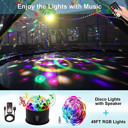 1500 LBS 8FT 12FT 14FT 16FT Trampoline for Kids and Adults, Outdoor Trampoline with Enclosure Net, Sprinkler, Water Ball, Large Trampoline with Lights with Music Speaker, Socks - ASTM Approved - color: Black 12FT