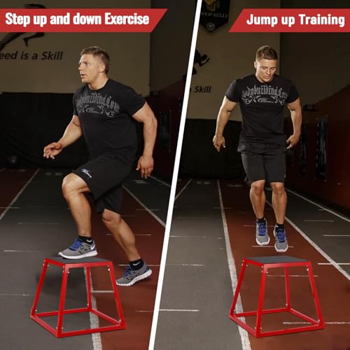 12"/18"/24"/30" Plyometric Jump Box, Heavy-Duty Steel Plyo Box with Rubber Pad, Versatile Workout Bench Training for Home Gym Equipment, Exercise Step Platform, Conditioning Strength Training - size: 12+18+24+30 Inch