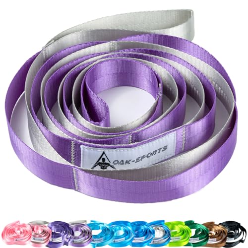 Oak-Sports Stretching Strap Yoga Strap for Physical Therapy with 10 Loops, Yoga Straps for Stretching, Upgraded Non-Elastic Stretch Band for Pilates, Dance and Gymnastics with Workout Guide - color: Purple/Silver
