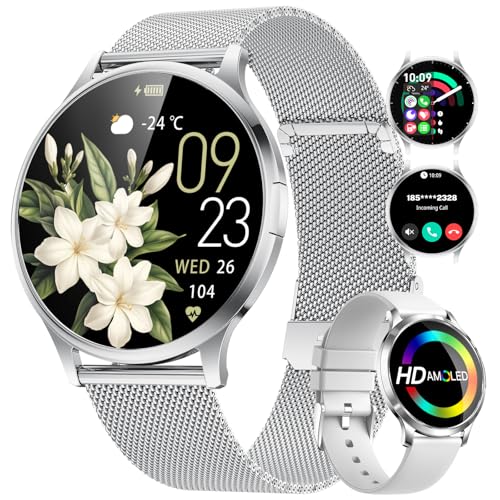 SUNKTA Thin Smart Watch for Women, 1.32" AMOLED Ladies Smart Watches, 100+ Sports Mode Fitness Tracker, IP68 Waterproof Watches with Bluetooth Call/Sleep, Smartwatch for Android iOS, Sliver#1 - color: Sliver#1