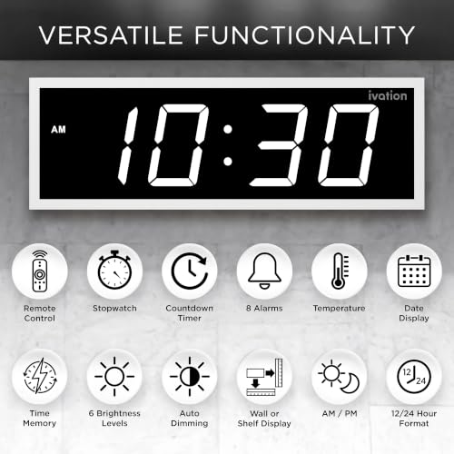 Ivation Large Digital Wall Clock with Big LED Display & Timer, 18" - color: White, size: 18" x 6"