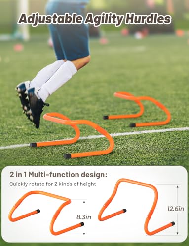 GHB Agility Hurdles Adjustable 8.3"&12.6" Speed Training Equipment Set - color: Orange 6 Pack