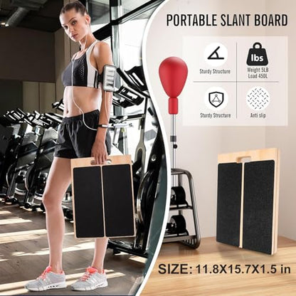 Calf Stretcher Slant Board，Wooden Portable Incline Board and Calf Stretcher, Stretch Board for Stretching Tight Calves or Plantar Fasciitis, Strength Training Equipment Leg Exercise Machines