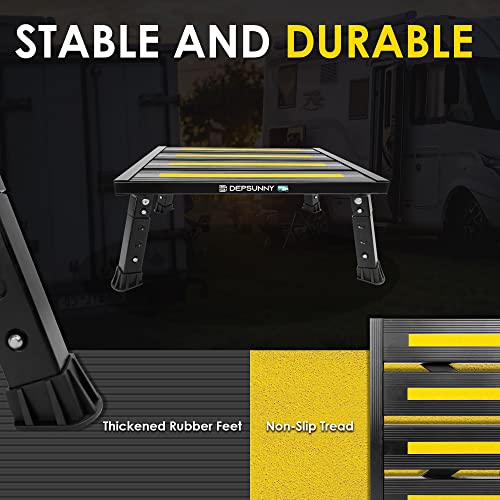 Adjustable RV Step Stool, Wide Platform, Foldable Legs, Black - color: Black