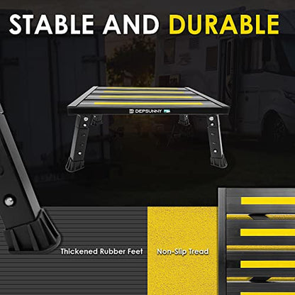 Adjustable RV Step Stool, Wide Platform, Foldable Legs, Black - color: Black