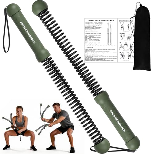 POWER GUIDANCE 2PCS Weighted Ropeless Battle Ropes, Portable Cordless Battle Rope with Non-Slip Handles, Workout Exercise Rope for HIIT, Cardio & Strength，Olive Green - color: Olive Green