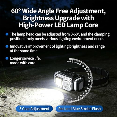 2026 LED Headlamp Rechargeable, Super Bright Magnetic Dimmable Headlight Flashlight with Motion Sensor & 8 Modes, Spotlight & Floodlight, LED Headband Flashlight for Work,Running,Hiking,Camping (10)