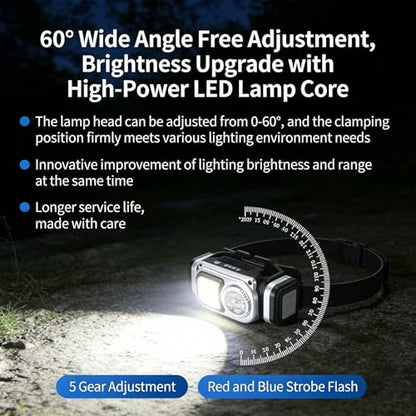 2026 LED Headlamp Rechargeable, Super Bright Magnetic Dimmable Headlight Flashlight with Motion Sensor & 8 Modes, Spotlight & Floodlight, LED Headband Flashlight for Work,Running,Hiking,Camping (10)