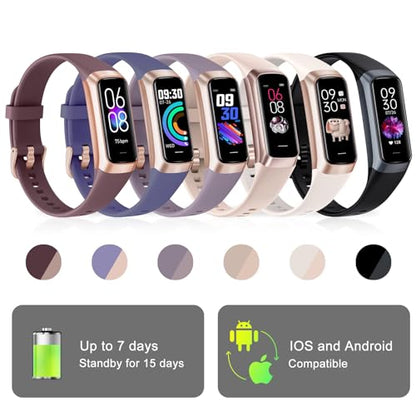 Fitness Tracker with 24/7 Heart Rate, Activity Trackers with Blood Pressure Sleep Monitor, 1.10" AMOLED Screen Step Tracker, Waterproof Step Counter, Health Smart Watch Pedometer for Women Men - color: Metallic Purple