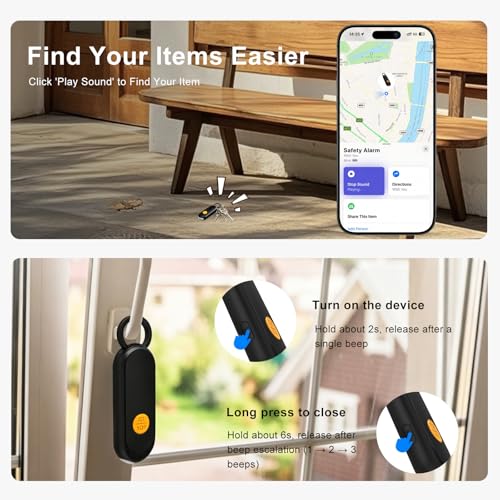 Personal Safety Alarm, Find My Tracker Keychain for Apple & Google, Black - color: Black