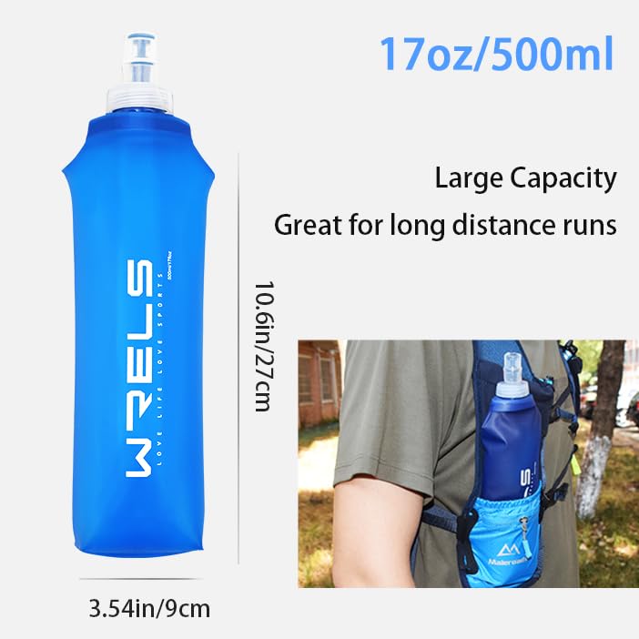 Soft Running Water Flask Soft Flasks Collapsible Soft Water Bottles Small BPA-Free for Sports Hiking Hydration Pack 5oz/8oz/17oz(BLACK,17oz*2) - color: Black, style: 500ml/17oz-2 Pack