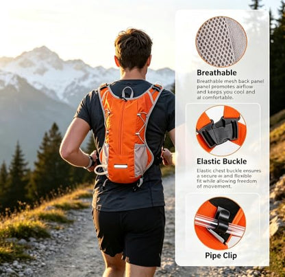 Hydration Backpack with 2L Bladder Water Pack for Hiking Cycling Running - color: orange