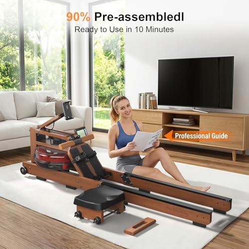 Rowing Machines for Home,Water Rowing Machine with Upright Design,400LBS Capacity,LCD Monitor,Smooth Glide Rails,Comfortable Seat,Free App(Bluetooth) Supported for Immersive Water Rower&Home Gym