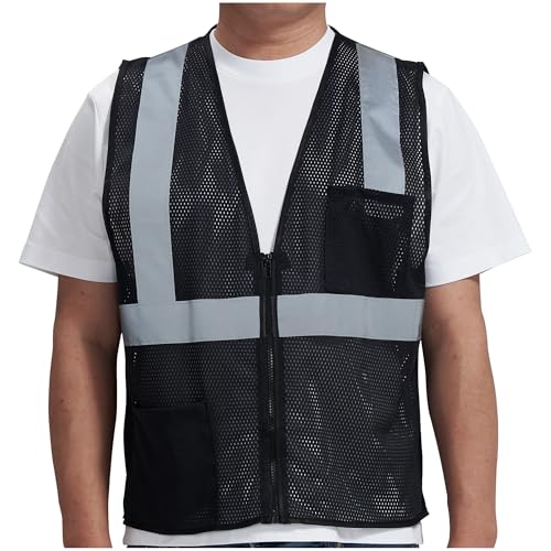 AYKRM 2 Pocket Mesh High Visibility Reflective Safety Vest for men & Women ANSI/ISEA 107 Standards - color: Black, size: 5X-Large