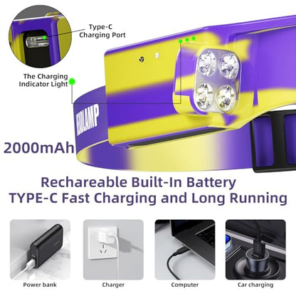 LED Headlamp, USB Rechargeable Head Lamp, 230° Wide Beam Motion Sensor Headlight, Super Bright Outdoor Waterproof Flashlight for Camping, Running, Repairing, Hiking, Fishing, Reading - size: Lamp 4