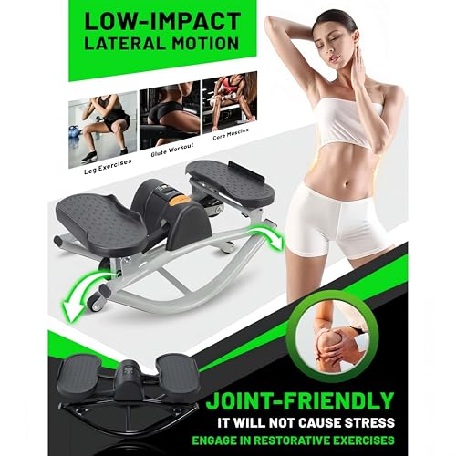 Rock Stepper Cardio Machine for Home Workouts | Low-Impact Fat Burner & Glute Toner with Digital Monitor | 15-Min Quick Silent Stepper, Includes Anti-Slip Mat & Side-to-Side Motion - color: Black