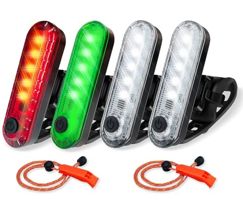 Amzonly 4Pack LED Navigation Lights Kit for Boat Kayak, Stern Light Battery 0perated, Easy Clip on for Night Kayaking, Boating, Canoeing, Paddle Board, Jet Ski, Dinghy, 2Pcs Safety Whistles - color: 1Red 1Green 2White