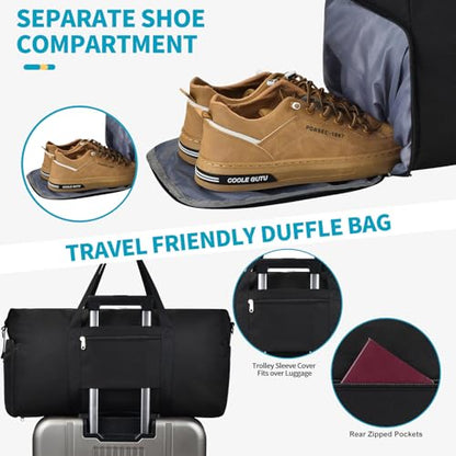 Carry On Luggage 22x14x9 Airline Approved, 65L Gym Duffle Bag for Travel - color: Black, size: 65L